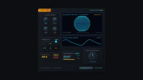 Futuristic Cybernetic User Interface Dashboard with Data Visualizations Vídeo Stock 348126512