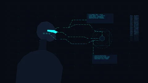 Futuristic cyberpunk augmented reality user interface scan technology Stock Footage 348334544