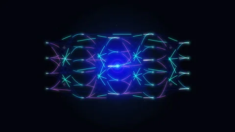 Futuristic cyberpunk glitch loop with neon blue and purple data stream animation Stock Footage 347246008