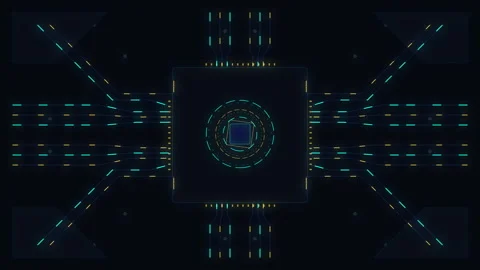 Futuristic cyberpunk glowing data stream hud motion graphic background loop Stock Footage 347201985