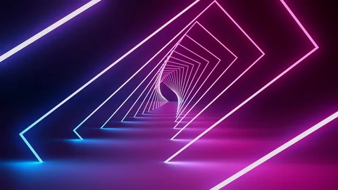 Futuristic cyberpunk neon light absteck rotate 3d render Stock Footage 122797331