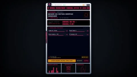 Futuristic Cyberpunk Recruitment Interface for Motion Graphic Designers Stock Footage 348067553