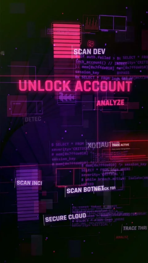 Futuristic Cybersecurity HUD Hacking Interface Neon Background Stock Footage 335574878