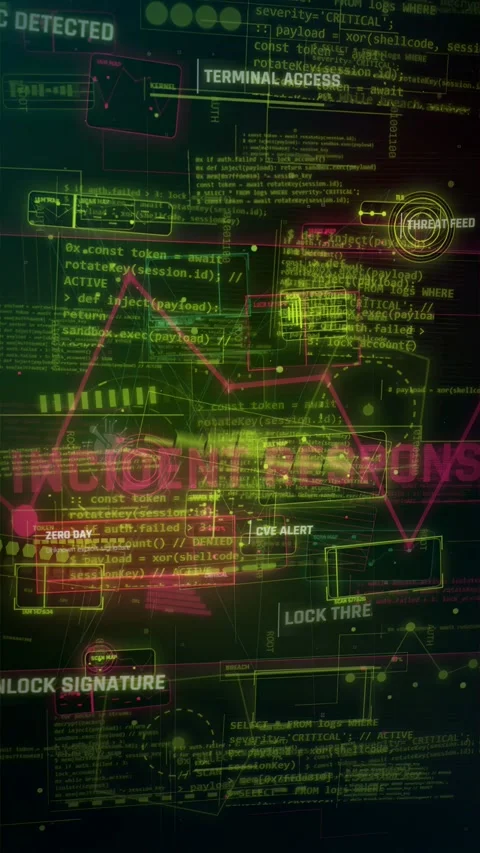 Futuristic Cybersecurity HUD Interface with Digital Code Stock Footage 335574639