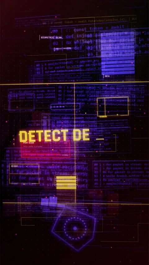 Futuristic Cybersecurity HUD Interface Scanning for Devices Stock Footage 335565854