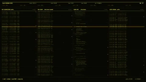 Futuristic Cybersecurity Interface Displaying Hex Dump Code Diff and Active.. Stock Footage 334092877