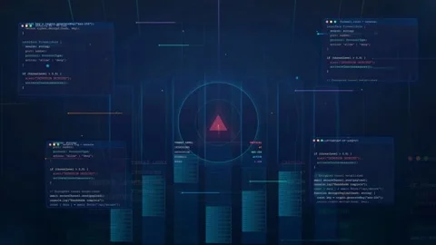 Futuristic Cybersecurity Interface with Floating Code Windows and Data 動画素材 341068545