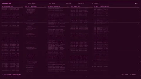 Futuristic Cybersecurity Interface with Pink Neon Data Visualization and Real Stock Footage 334637890