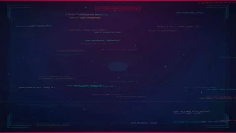 Futuristic Cybersecurity Interface with Scrolling Programming Code and HUD Vídeos de archivo 341073877