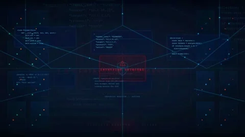 Futuristic Cybersecurity Network Interface with Digital Code and Data Stock Footage 341068564