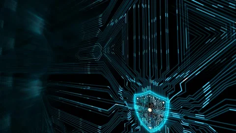 Futuristic Cybersecurity Shield with Circuit Patterns and Glowing Effects Stock Footage 305182645