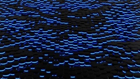 Futuristic Cylindrical Motion: Glowing Blue and Black Cylinders Stock Footage 279806321