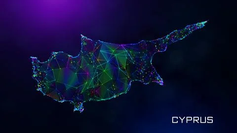 Futuristic Cyprus Map Polygonal Connected Lines And Dots Network Wireframe  Illustrazione stock