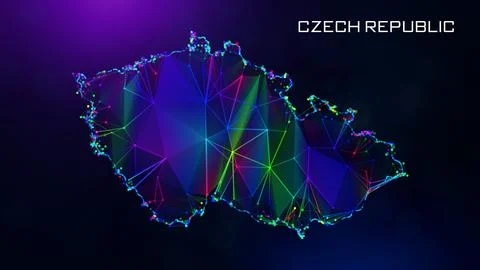 Futuristic Czech Map Polygonal Connected Lines And Dots Network Wireframe  イラスト素材