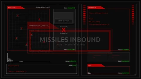 Futuristic Damaged Missile Attack computer screen or interface for Corner Pin Co 库存影片 85495144