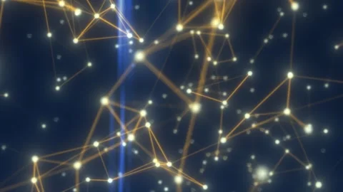 Futuristic dark background with glowing gold nodes and connecting lines Stock Footage 330592246