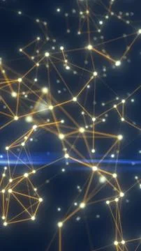 Futuristic dark background with glowing gold nodes and connecting lines, fo.. Illustrazione stock
