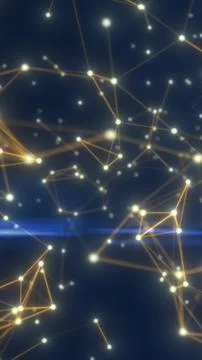 Futuristic dark background with glowing gold nodes and connecting lines, fo.. 스톡 일러스트