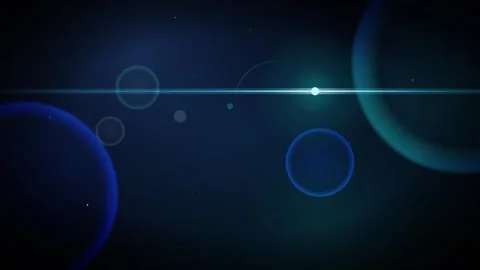 Futuristic dark blue background with glowing cyan circles and lens flare effects 動画素材 336365108
