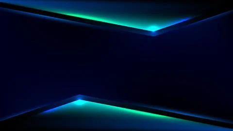 Futuristic dark blue geometric background with neon cyan and green glowing .. 库存插图