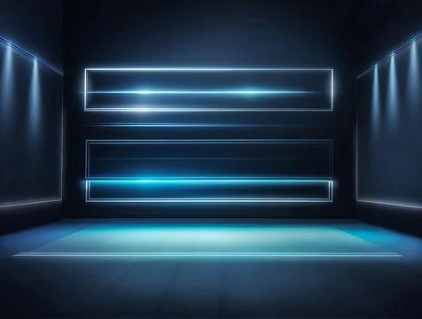 Futuristic dark blue podium with light and reflection background Stock Illustration