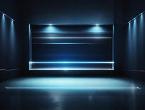 Futuristic dark blue podium with light and reflection background Stock Illustration