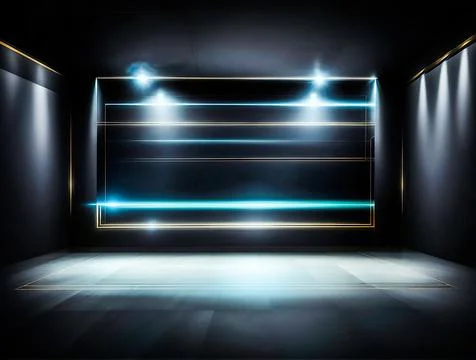 Futuristic dark blue podium with light and reflection background Stock Illustration