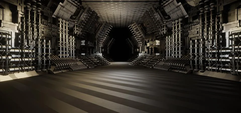 Futuristic dark corridor interior design. Future tunnel with light background Stock Illustration