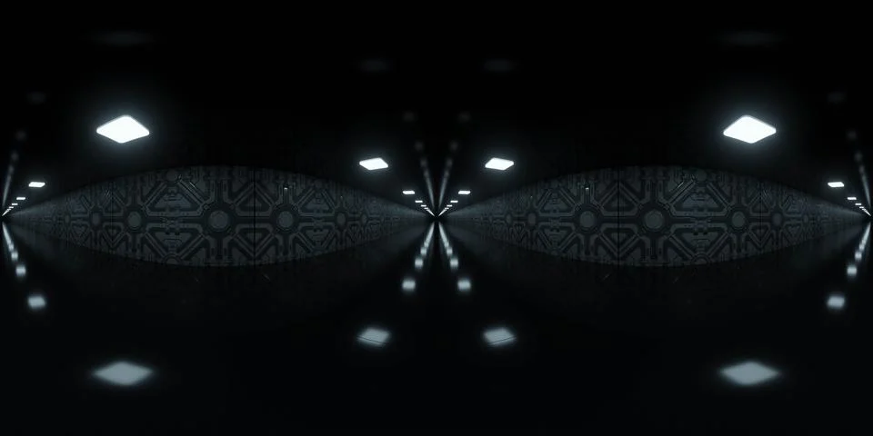 Futuristic Dark Corridor with Patterned Walls 360 vr panorama Illustration