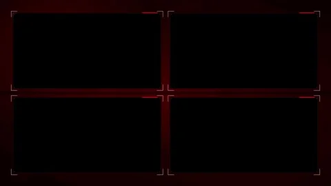 Futuristic dark interface with four black screens and red glowing accents 動画素材 335826293