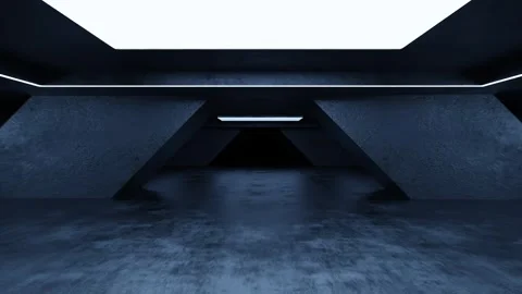 Futuristic Dark Interior Space with Angular Design 3d looping render animation Stock Footage 296358733