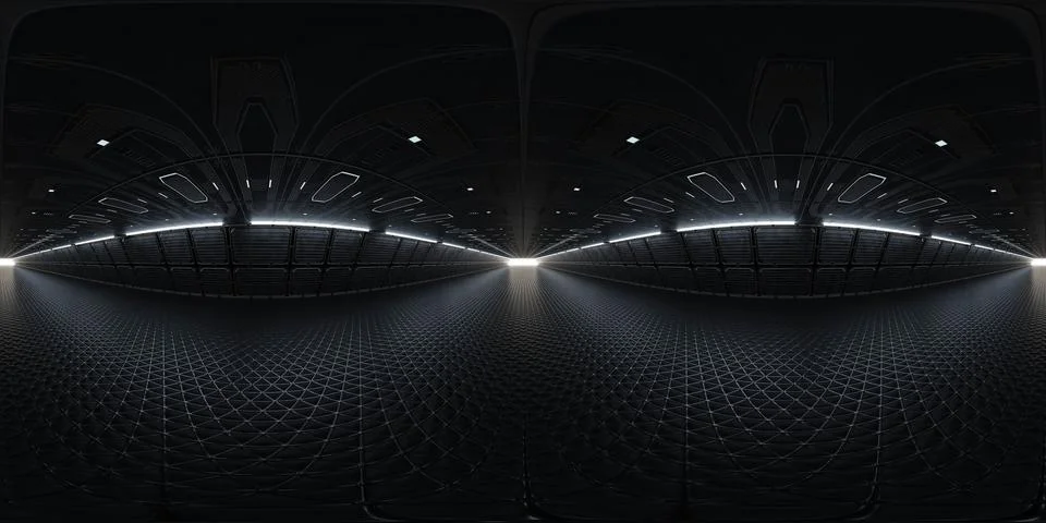 Futuristic Dark Interior Space with Grid Floor 360 vr 3d render panorama Stock Illustration