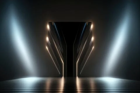 Futuristic dark podium with light and reflection background Illustrazione stock
