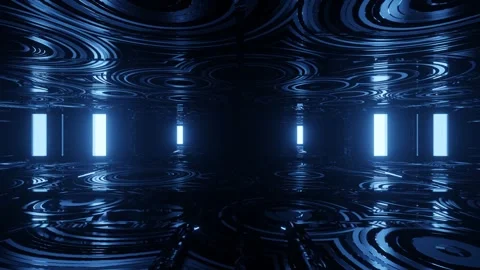 Futuristic Dark Sci-Fi Corridor with Blue Neon Lights Stock Footage 303140189