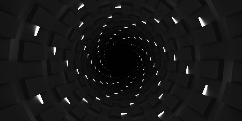 Futuristic dark tunnel with glowing rectangular lights Stock Illustration