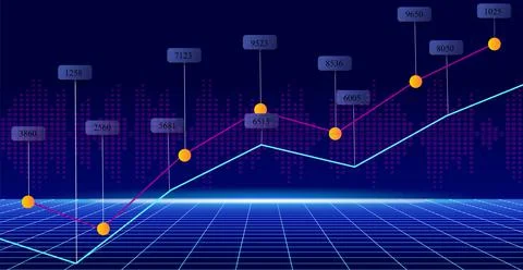 Futuristic dashboard of business analytics information. Digital graph on blue Illustrazione stock