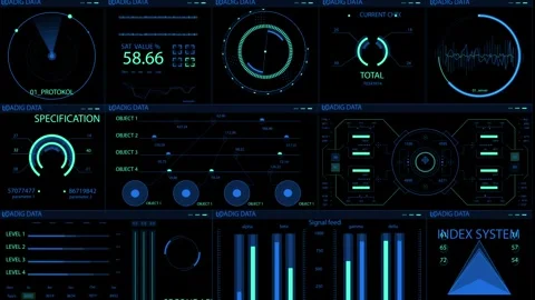 Futuristic Dashboard Interface with Data Visualizations and Graphic Elements Stock-Footage 341917880