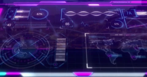 Futuristic data analysis and processing animation over cityscape background Video stock 328015788