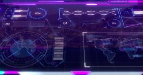Futuristic data analysis and processing image over cityscape background Stock Photos