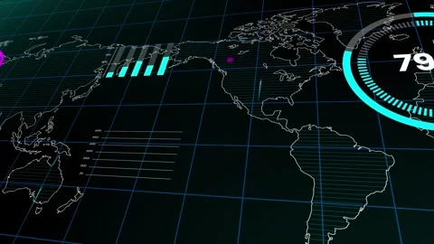 Futuristic Data Analysis Dashboard with World Map and Percentages. Video stock 317302717