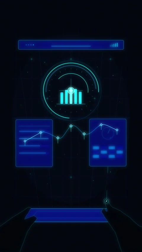 Futuristic data analysis HUD interface showing finance graphs and cyber Stock Footage 347567109