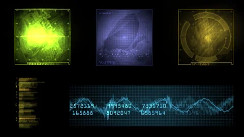 Futuristic Data Analysis Interface Digital Screen Displays Graphics Stock Footage 293716525