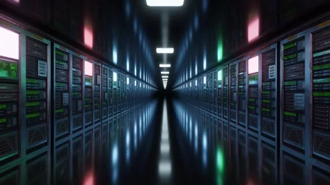 Futuristic Data Center with Endless Server Racks 4k 60fps looping animation Stock Footage 311783148