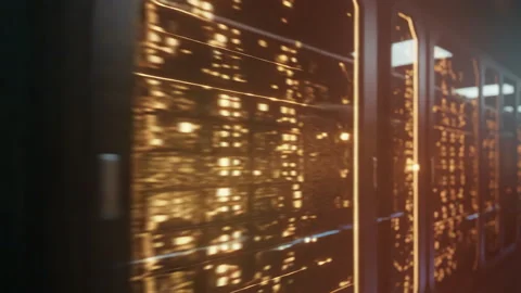 A Futuristic Data Center featuring Illuminated Servers for advanced technology Stock Footage 319442031