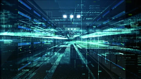 Futuristic data center with high-speed digital transmission lines, AI Video stock 337862516