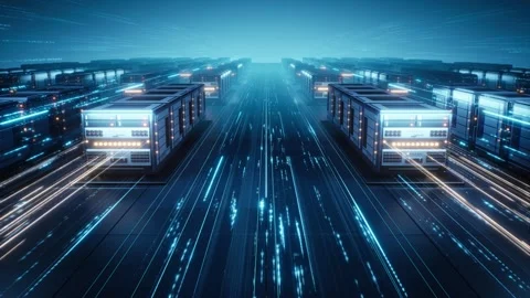 Futuristic Data Center With High-Speed Digital Data Streams 스톡 동영상 344849466