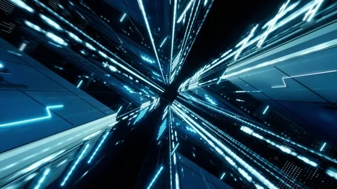 Futuristic Data Center High-Speed Flythrough, Server Room 3D Animation 스톡 동영상 345184230