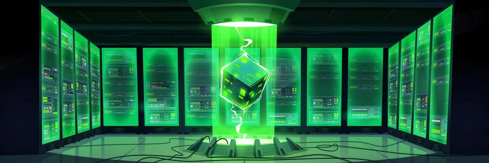 Futuristic data center interior or server room Illustrazione stock