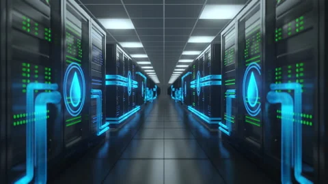 Futuristic Data Center with Liquid Cooling for Sustainable Computing Stock Footage 310851869