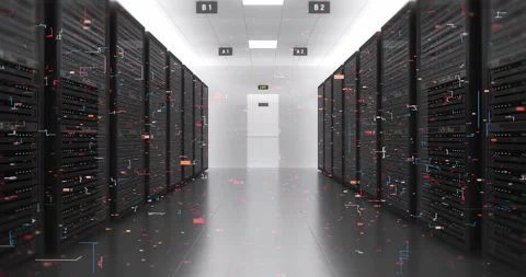 Futuristic Data Center Server Racks with Smooth Forward Camera Motion 4K. Stock Footage 326801604
